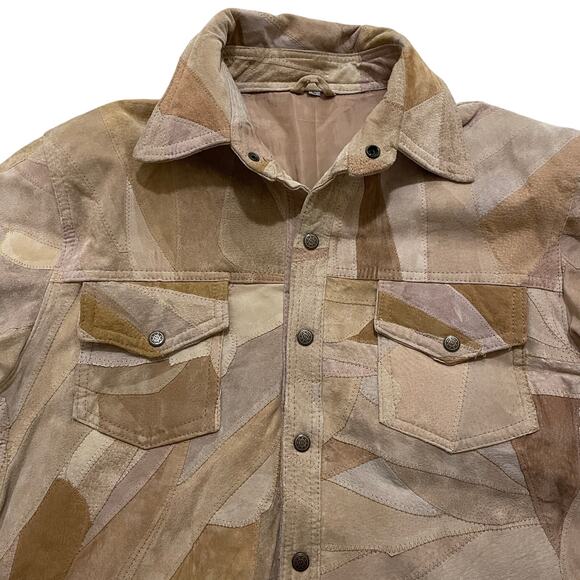Patchwork Suede Jacket L | Genuine Leather, 70s Western Boho, Lined, Snap Front - Picture 3 of 8